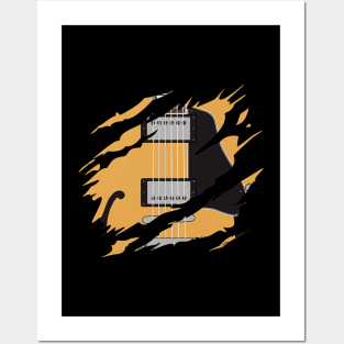 Ripped Electric Guitar Semi-Hollow Natural Color Posters and Art